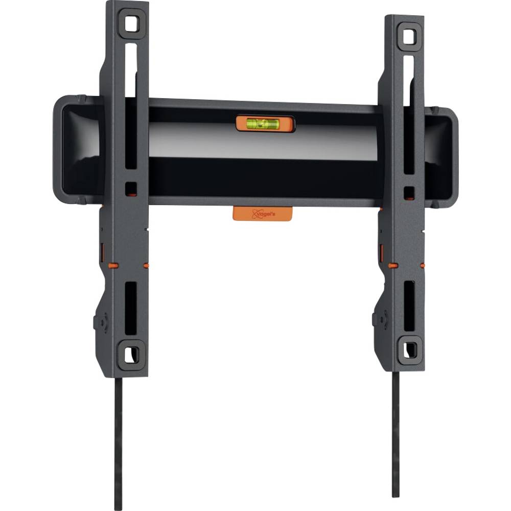 Vogel's DISPLAY WALL MOUNT for 19-50 inch flat screens features a sleek black design with orange accents and an integrated level for precise installation.