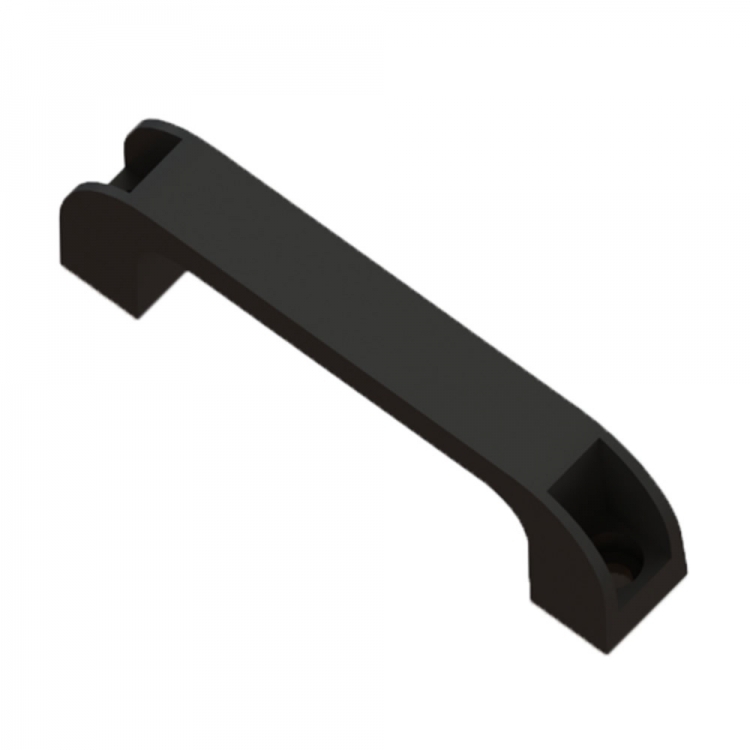 Black plastic trolley grip with a sleek, elongated design and two mounting holes at each end for secure attachment.