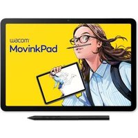 Black Wacom DTHA116 graphic tablet with stylus, featuring a yellow screen displaying a cartoon character.