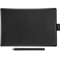 Black Wacom One Medium graphic tablet with red accents, 216 x 135 mm, includes stylus pen.