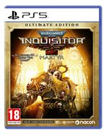 Warhammer 40,000 Inquisitor: Martyr - Ult Edition for PS5 features a gold-bordered cover with vibrant artwork of a space warrior in a gothic cathedral setting.