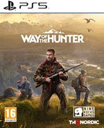 Cover art for "Way of the Hunter" on PS5 features a hunter with a rifle in a forest setting, accompanied by two other figures, with a logo and rating prominently displayed.