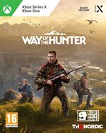 Cover art for "Way of the Hunter" features a man holding a rifle in a natural landscape, with two other hunters in the background, showcasing vibrant colors and realistic graphics.