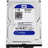 Western Digital Blue 1TB internal hard drive, silver casing, 7200 RPM, 64MB cache, 3.5-inch form factor.