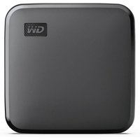 Black Western Digital Elements SE Portable SSD with rounded edges and WD logo in the top left corner.