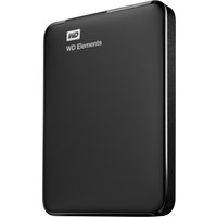 Black Western Digital Elements 4TB portable external hard drive, compact rectangular design, USB 3.2 Gen 1 port.