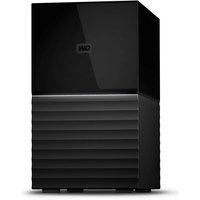 Black Western Digital My Book Duo 24TB external hard drive with glossy top and ribbed lower half.