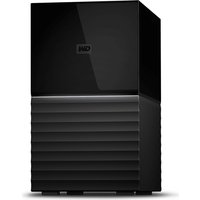 Black Western Digital My Book Duo external hard drive with sleek design and ridged lower half, 28 TB capacity.