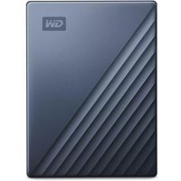 Sleek black Western Digital My Passport Ultra external hard drive with diagonal textured lines and WD logo.