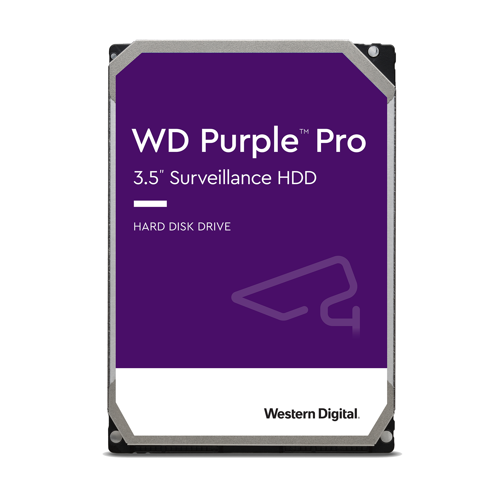 WD Purple 14TB Pro Surveillance Internal Hard Drive features a sleek purple label, metallic casing, and a 3.5-inch form factor, designed for high-performance surveillance storage.
