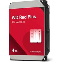 Western Digital Red Plus 4TB internal hard drive, red label, 3.5" NAS HDD, 5400 RPM, black casing.