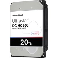 Western Digital Ultrastar DC HC560 hard drive, 20TB, 7200 RPM, silver casing with black sides and label on front.
