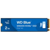 Blue Western Digital WD Blue SN5000 NVMe 2 TB M.2 PCIe 4.0 SSD with gold connector and branding on label.