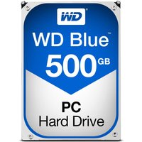 WD Blue 500GB internal hard drive with blue and white label, 7200RPM, by Western Digital.
