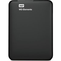 Black Western Digital WD Elements 1.5 TB external hard drive with rounded edges and white logo text.