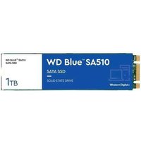 Blue Western Digital WD SSD M.2 2280 1TB with SATA3 interface, featuring a slim rectangular design.