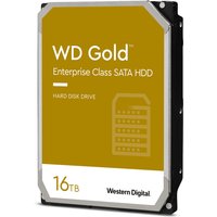 Western Digital WD Gold 16TB internal hard drive, gold label, black casing, 7200 RPM, 512 MB cache.