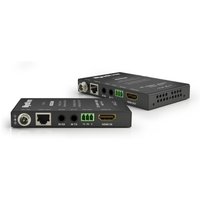Black WyreStorm EX-70-G2 AV extender set with HDMI, Ethernet ports, and labeled connections on sleek rectangular units.