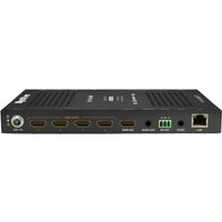 Black WyreStorm 4K 60 Multiview Switcher with four HDMI inputs, Ethernet port, and Dolby Vision support.