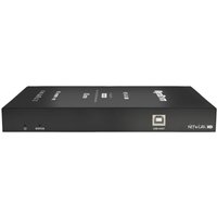 Black WyreStorm NetworkHD 500 Series 4K60 encoder with Dante, slim rectangular design, labeled ports on front.