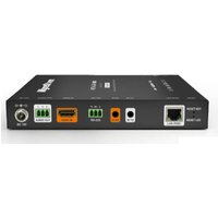 Black WyreStorm NHD-120-TX video decoder with multiple ports, including HDMI, Ethernet, and power input.
