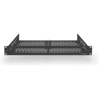 Black WyreStorm NHD-140-RACK-1U mounting bracket with perforated metal surface and side panels for rack installation.