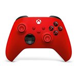 Bright red Xbox Wireless Controller featuring textured grips, black thumbsticks, and the iconic Xbox logo in the center, designed for Xbox Series X gaming.