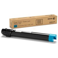 Cyan Xerox toner cartridge 006R01398, black body with blue cap, for Xerox WC 7425, next to brown packaging box.