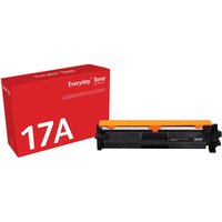 Red Xerox toner box with "17A" text, black toner cartridge with orange handle, compatible with HP printers.