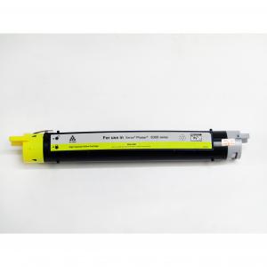 Remanufactured Xerox 106R01084 yellow high-capacity toner cartridge with a black body, yellow end cap, and gray connectors, featuring clear labeling and warning symbols.