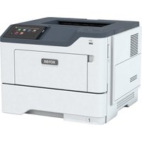 Xerox B410 printer, white with black top, dual trays, control panel on top, compact design.
