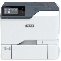 Xerox VersaLink C620 printer, white with dark gray top, touchscreen, dual trays, compact design.