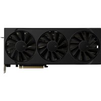 Black XFX Swift Radeon RX 9070 OC graphics card with three cooling fans and gold PCIe connector.
