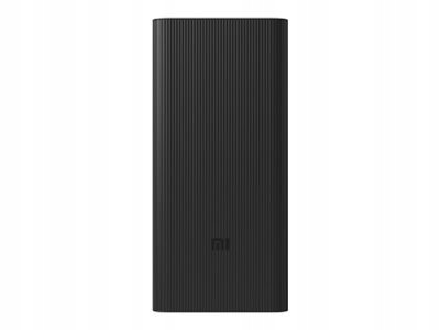 Black Xiaomi 18W Powerbank with a textured surface, featuring a sleek rectangular design and the Xiaomi logo at the bottom, boasting a capacity of 30,000 mAh.