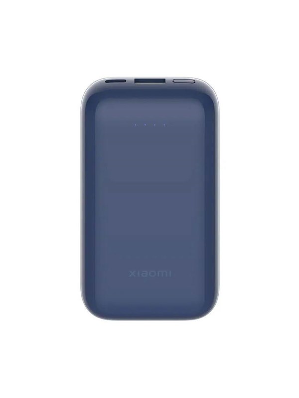 Midnight blue Xiaomi Power Bank Pocket Edition Pro, featuring a sleek design, 10,000 mAh capacity, and four LED indicator lights on the top.