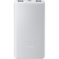 White Xiaomi power bank, 10000 mAh, sleek rectangular design with rounded edges and subtle branding.