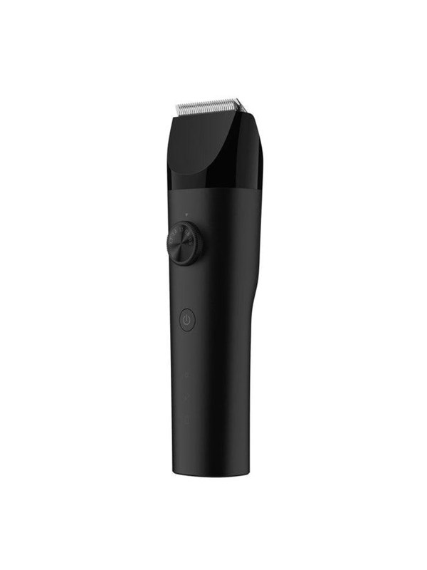 Xiaomi Hair Clipper in sleek black, featuring a textured grip, adjustable length dial, and a stainless steel blade for precise cutting.