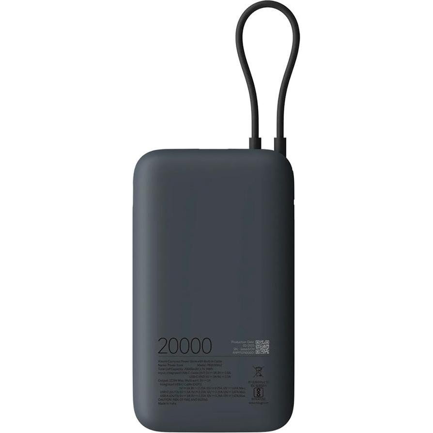Xiaomi Xiaomi 22.5W Power Bank 20000mAh (Integrated Cable) (20000mAh, 22.50W), Powerbank, Grigio