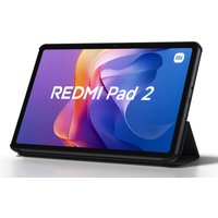 Xiaomi Redmi Pad 2 tablet, 11-inch display, black frame, angled stand, vibrant screen with "REDMI Pad 2" text.