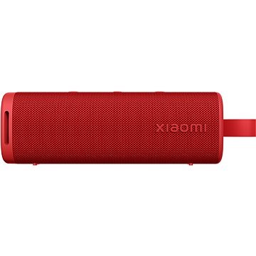 Red Xiaomi QBH4263GL portable stereo speaker features a textured mesh design, a sleek cylindrical shape, and a convenient carrying strap, delivering 30W of powerful sound.