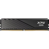 Black XPG LANCER BLADE DDR5 memory module with diagonal grooves and white logo, 288-pin, 16 GB capacity.