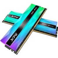 XPG LANCER RGB memory module, 32 GB DDR5 ECC, black with vibrant RGB lighting and geometric design accents.