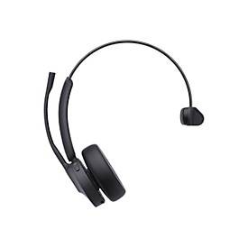Black Yealink BH70 Mono UC USB-C headset featuring a sleek design, adjustable headband, and a single microphone boom for clear audio during calls.