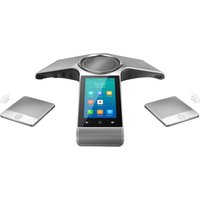 Yealink CP960 IP conference phone, silver with touchscreen display, triangular shape, and dual wireless microphones.