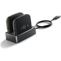 Yealink CPW65 WirelessMic Extend kit with dual black microphones, LED indicators, and charging dock with USB cable.