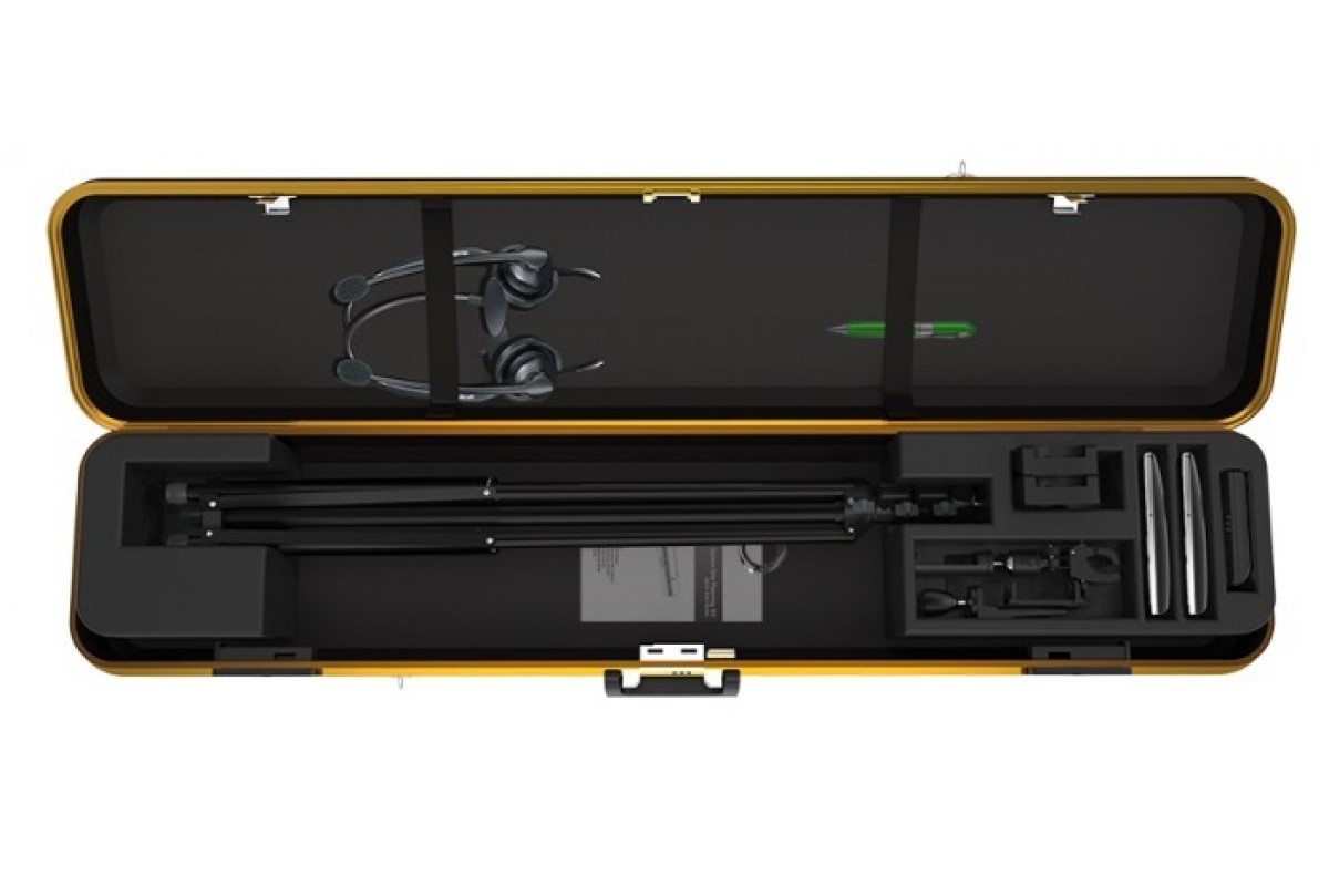 Yealink DECT IP Multi-Cell Deployment Toolkit in a yellow hard case, featuring a headset, tripod, and various installation accessories neatly organized inside.