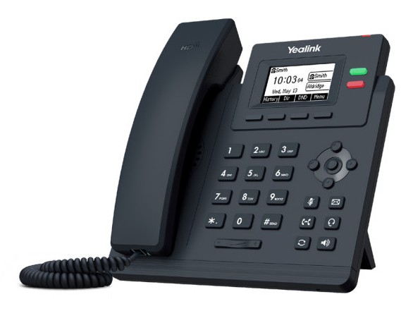 Yealink SIP-T31W IP phone in grey with a 2-line LCD display, featuring a black handset, numeric keypad, and Wi-Fi capability for connectivity.