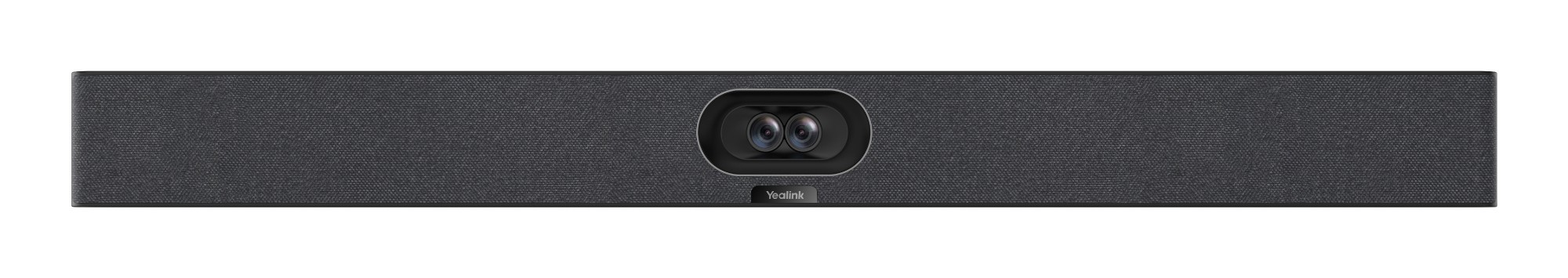 Yealink Smartvision 40 video conferencing system in sleek black, featuring dual 48 MP cameras and a textured fabric finish for enhanced audio and visual performance.