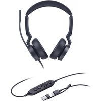 Yealink UH46 Dual Teams headset with black cushioned ear pads, adjustable headband, USB-C/A connectors, and in-line controls.