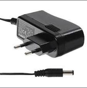 Black Yealink Universal EU-PLUG power adapter with two prongs, featuring a textured surface and a DC output connector attached by a cable.